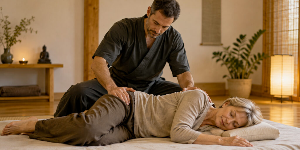 un operatore professionista pratica shiatsu